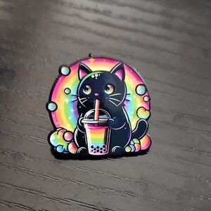 Rainbow Bubble Tea Cat Enamel Pin